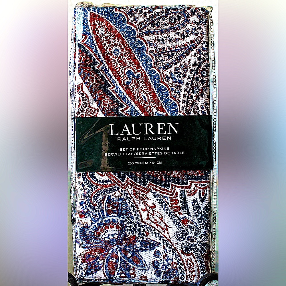 RALPH LAUREN LAVEEN PAISLEY/RED SET OF 4 NAPKINS NWT COTTON 20 BY 20